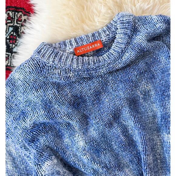 Altuzarra Blue Navy Hand Dyed 100% Silk Ribbon Knit Ombré Top - Picture 2 of 15